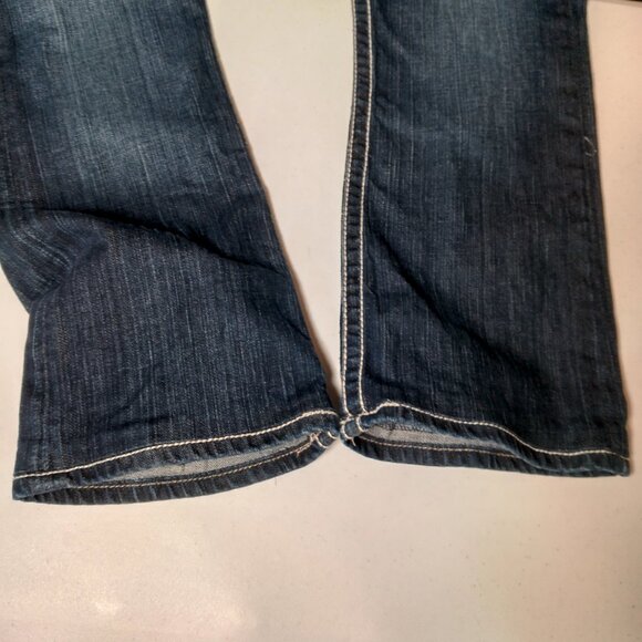 BKE Denim Payton Jeans Women 32L Dark Wash Blue Pants Whiskered White Stitching - Picture 16 of 16